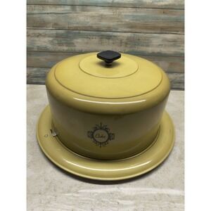 Vintage West Bend Cake Saver Keeper Carrier Mustard Metal Aluminum Locking Dome